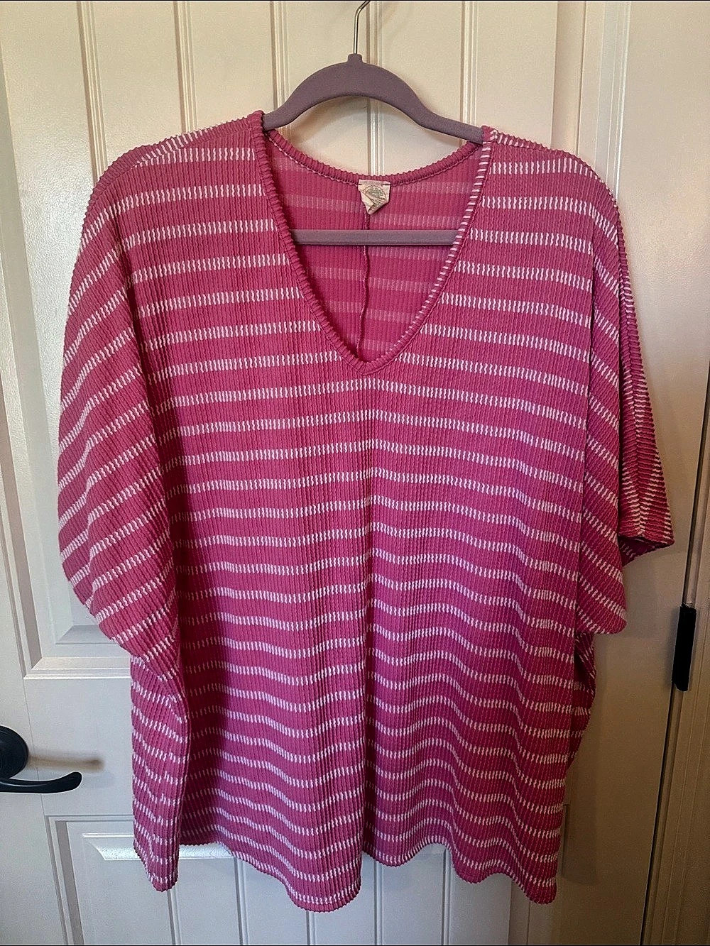 Jennaration Boutique Custom Tunic Striped V-Neck in Pink & White Size Large Like